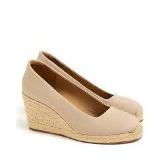 J. Crew Canvas Espadrille Wedge Heels‎ Womens Sz 8 Beige Slip On Casual Peppy - Picture 1 of 9